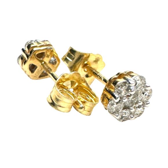 1/3 Ct Natural Diamond Cluster Flower Earrings 10kt Gold - Picture 4 of 8